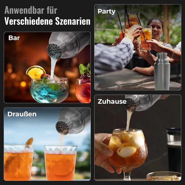 Набір шейкерів для коктейлів YARRAMATE 700 мл, 8 предметів з нержавіючої сталі, з вбудованим ситом, для дому та барів