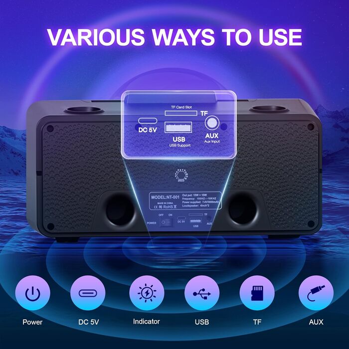 Портативна караоке-система з 2 бездротовими мікрофонами та 30W потужністю, NT001-RED-US