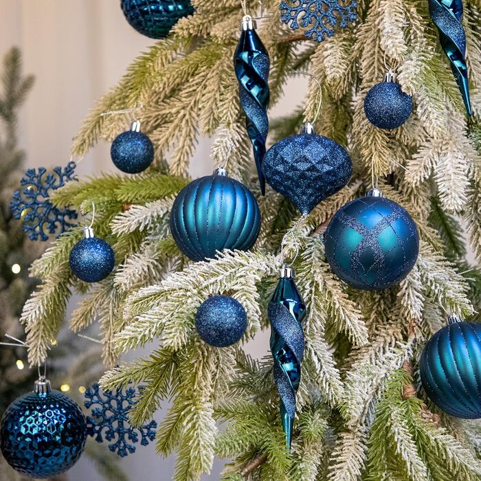 50 шт. прикрас для ялинки: сині ялинкові кулі, міцні, для різдвяного декору