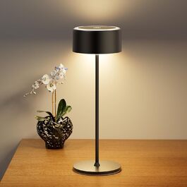 Бездротова LED-лампа TYEE настільна з регулюванням яскравості, акумуляторна, тепле світло 2200-3000K, USB-C, водонепроникна IP54, чорна