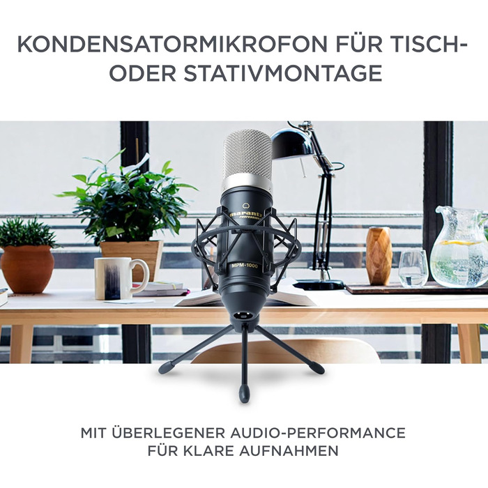 Мarantz Professional MPM1000 - XLR конденсаторний мікрофон з поп-фільтром, підвісом, штативом та XLR кабелем для дому/студії