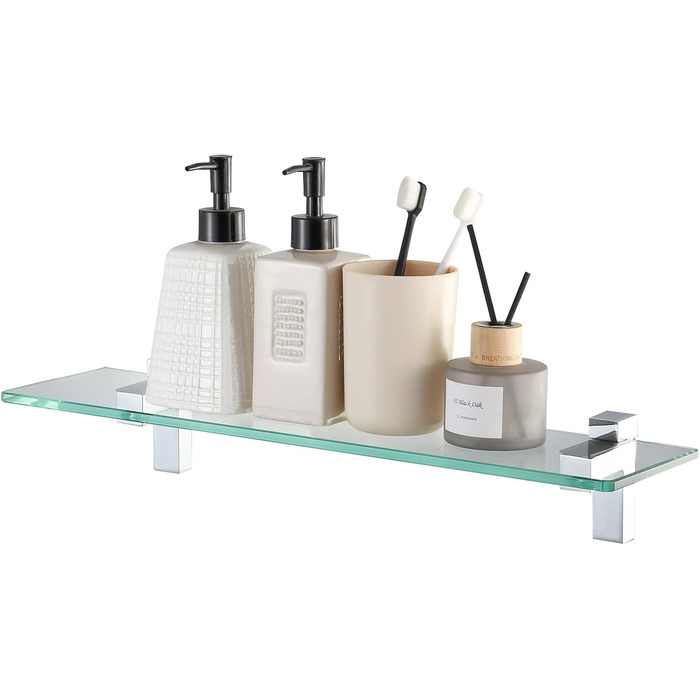 KES Shower Shelf for Hanging, Bathroom Shelf, Wall Shelf, Shower Glass Shelf, 8mm Shower Shelf, Bathroom Shelf, Tempered Glass with Shelf Supports, 60cm Brushed Nickel, BGS3201S60-2 (50 CM, Polished Chrome)