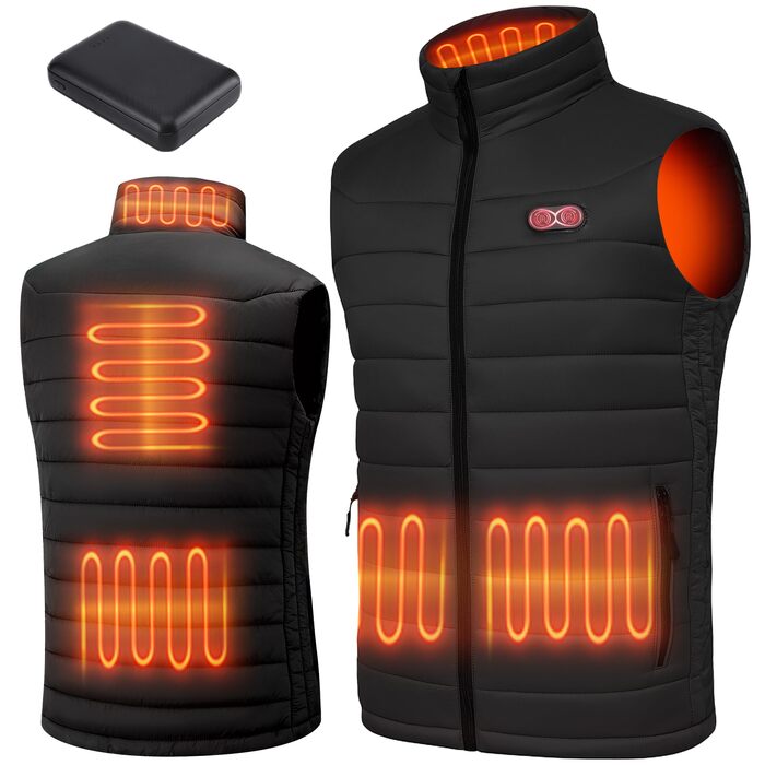 Обогревна жилетка для чоловіків та жінок, жилетка з підігрівом з акумулятором 10000 mAh та 5 зонами підігріву, для катання на лижах та полювання, чорний колір