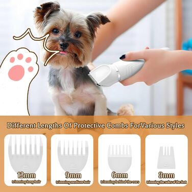 Набір для стрижки собак 4-в-1 Leise: професійна бездротова машинка для собак та котів, перезаряджається, з 4 насадками. Білий колір.