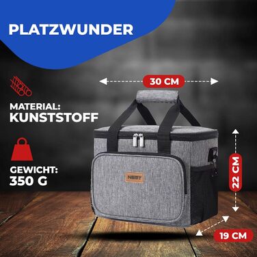 Сумка-холодильник NEMT 15L (сіра) з 2 акумуляторами холоду - для пікніків, обідів, подорожей та покупок
