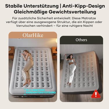 Надувний матрац OlarHike для кемпінгу та дому - 200 x 140 x 46 см (3 особи)