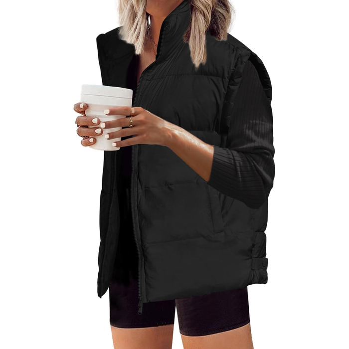 Жіноча велика пухова жилетка SenSeryse, стегана, з блискавкою, об'ємні куртки, верхній одяг з кишенями, чорна