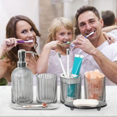Umimile Bathroom Accessories Set, 6-Piece, Green Glass, Complete Toothbrush Holder, Cup, Lotion Dispenser, Soap Dish, Vanity Organizer, Aromatherapy Cup for Apartment, Bathroom Decor (Black, 6 Pcs Bathroom Set)