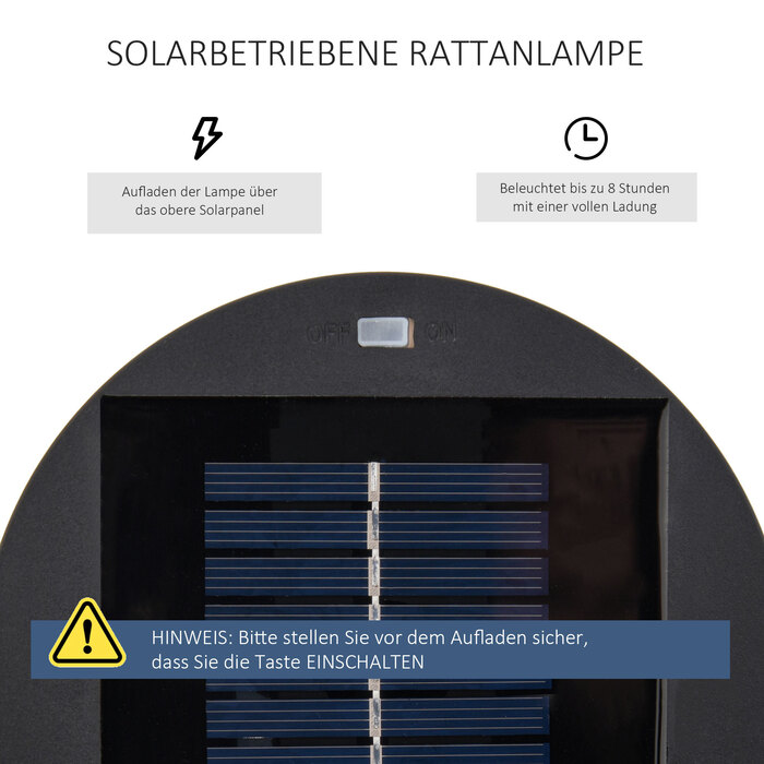 Outsunny Solar Lamp, Garden Lamp, Rattan Solar Light, Automatic LED, Brown, 21.5 x 21.5 x 61 cm | Aosom