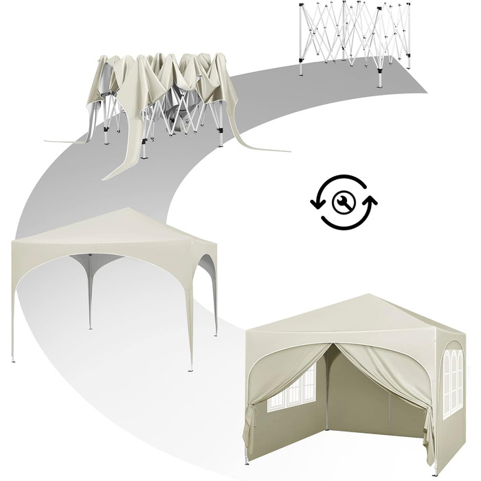 WOLTU Gazebo, Folding Gazebo 3x3 m, with 4 Side Walls, Party Tent Waterproof UV Protection 50+, Adjustable Height Garden Gazebo, with Carry Bag, for Outdoor Garden Camping (Beige)