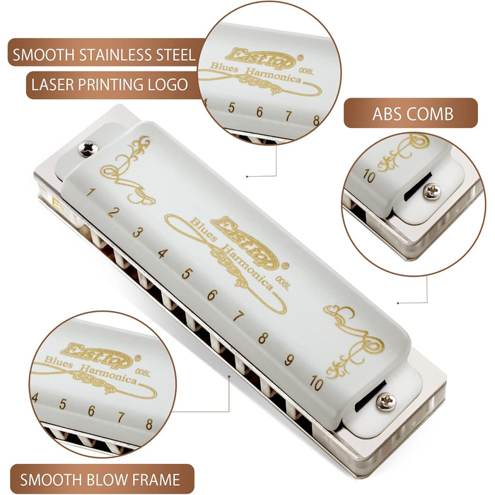 Губна гармошка East Top Diatonische Blues Harmonica C Key T008L - 10 отворів для професійних музикантів, початківців та дітей