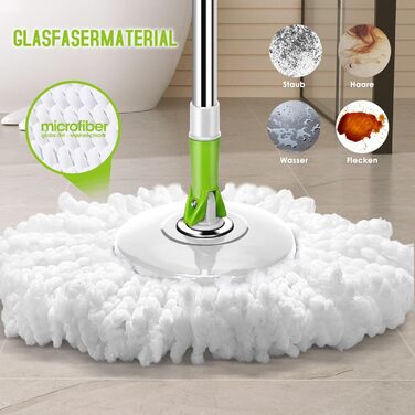 Набір для миття підлоги з відром, 2 в 1: відро для миття з віджимом та моп, моп з педальним віджимом, регульована сталева стійка та 3 мікрофібрових насадок, набір для миття підлоги, відро з педальним віджимом, білий + жовто-зелений