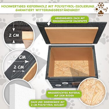 Будка для собак середнього розміру Outentin - тепла, ізольована, для вулиці, сіра, 76x60x60 см