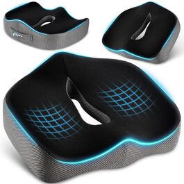 Подушка для сидіння POOTACK - для офісного крісла та авто, комфорт, піна з пам'яті, дизайн з отворами та U-подібною формою, чорний