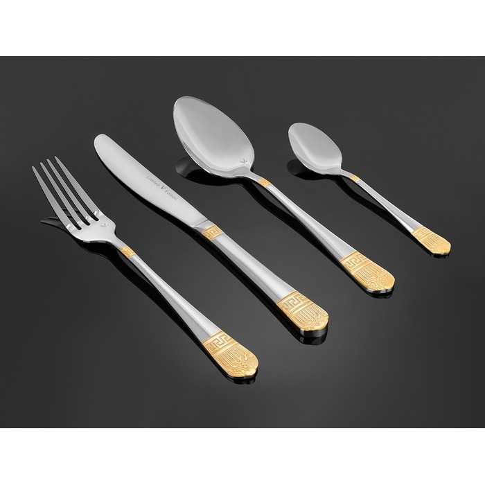 Золотий набір столових приборів у грецькому стилі, 24 предмети, обідній сервіз на 6 осіб у подарунковій коробці