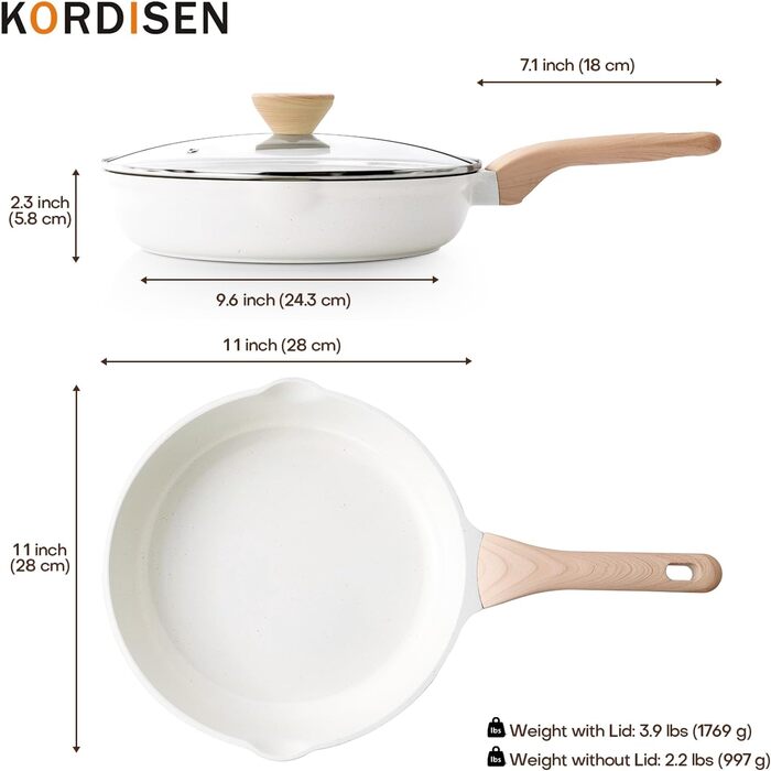 Сковорода з кришкою Kordisen з антипригарним покриттям з граніту, індукційна, 28 см