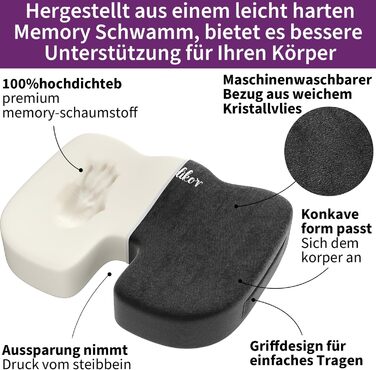 Ортопедична подушка для сидіння Radikor: для офісного крісла, авто, зі стегон, з Memory Foam, протиковзаюча, чорна
