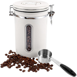 Контейнер для кави 1800 мл з прозорим вікном, з нержавіючої сталі, з ложкою, білий, для кавових зерен, чаю, горіхів, какао