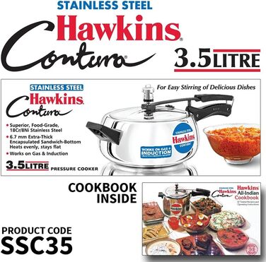 Скороварка Hawkins SSC35 з нержавіючої сталі, 3,5 л, для індукції, срібляста