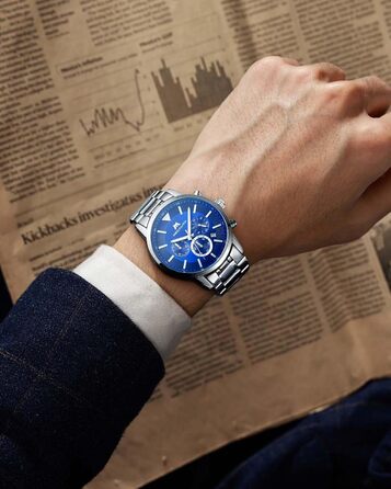 Чоловічий годинник MEGALITH з нержавіючої сталі, хронограф, водонепроникний, з великим циферблатом, датою, для роботи та відпочинку. Стильний подарунок для чоловіків (8345 Silver Blue)