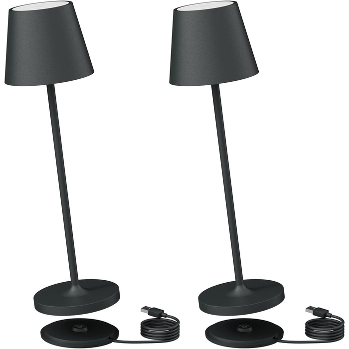 LED настільна лампа K-Bright з димуванням, акумуляторна | Для дому та вулиці | 3000K тепле світло | Дизайнерська лампа | 2 шт. в комплекті, колір антрацит