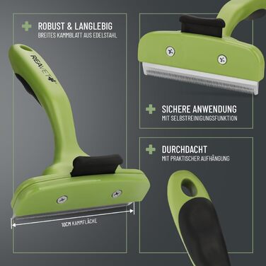 Гребінець для видалення підшерстя ReaVET для собак та котів з короткою шерстю, середніх порід. Видаляє підшерстя, доглядає за верхнім шаром шерсті, з кнопкою самоочищення. Ідеальний для сезонного линяння. (Великий, L)