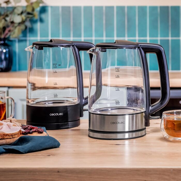 Скляний електрочайник Cecotec ThermoSense 340 Clear, 1.7 л, 2200 Вт, боросилікатне скло, LED-індикація, чорний