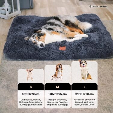 Преміум подушка для собак Wahre Tierliebe Fluffy - М'яке ліжко для вашого улюбленця. Легко чиститься, ідеально для дому та в дорогу. Розмір L (120x80x30 см), темно-сірий колір.