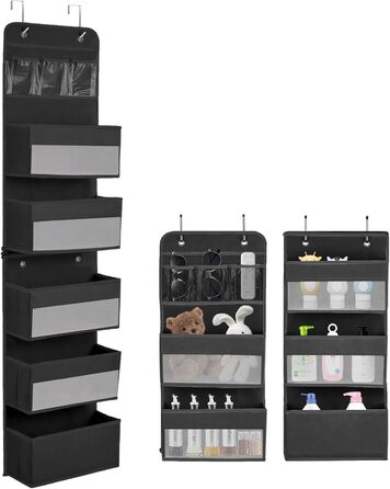 Організатор для дверей, підвісний, з 5 кишенями, з гачками, для ванної кімнати, шафи, кемпінгу, 150x36.5x14 см (Чорний)