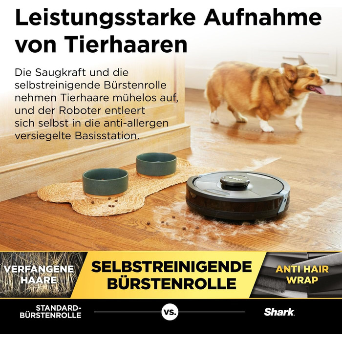 Робот-пилосос Shark Matrix Plus 2-в-1 з функцією миття та авто-збірником пилу, самоочищуючийся, для шерсті тварин, килимів та твердих підлог, 14,5 см, чорний