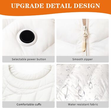 Електрична гріюча жилетка для жінок з акумулятором, легка, з USB-підключенням та кишенями, тепла, Slim Fit, для риболовлі, активного відпочинку, полювання, білого кольору, розмір M