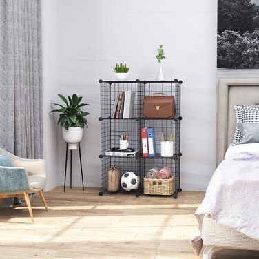 C&AHOME Wire Cube Storage, 6 - Metal Cube Organizer with C-Grid, Modular Shelving Units, Storage Container Shelves, Closet Organizer, 93.5 cm L x 31.8 cm W x 93.5 cm H, Black