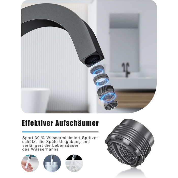 Кухонний змішувач з нержавіючої сталі, 360° поворотний, для кухні, вантажівки, ванної кімнати (чорний)