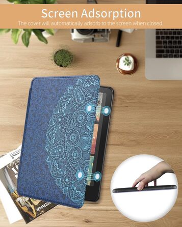 Чохол для Kindle Paperwhite 12-го покоління (2024) та Kindle Colorsoft Signature Edition, тонкий захисний чохол з авто-сном/пробудженням (Блакитна квітка)