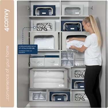 4CONVY Коробка для зберігання одягу з блискавкою та металевим каркасом - 3x24L, сіра, з вікнами (2 шт.) [2024, покращений матеріал]