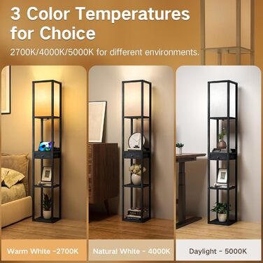 LED торшер OUTON з полицею та ящиком, 3 режими кольору, таймер 1год, 2 USB порти, для вітальні, спальні, офісу (Чорний)