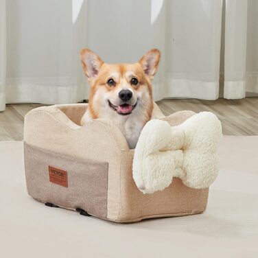 Автокрісло для собак VEVOR, підняття для собак в авто з кишенькою для зберігання, безпечний автотранспорт для домашніх тварин з поворотком, губчаста наповнювач, автоліжко для собак середніх та великих порід до 25 кг (Світло-коричневий, Extra Small)