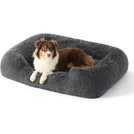 BEDSURE Fluffy Dog Bed for Medium Dogs - 76x61x18cm Washable Dog Bed for Medium Dogs, Square Cozy Bed with Soft Edge and Non-Slip Bottom, Gray (L 106 x W 76 x H 20 cm)
