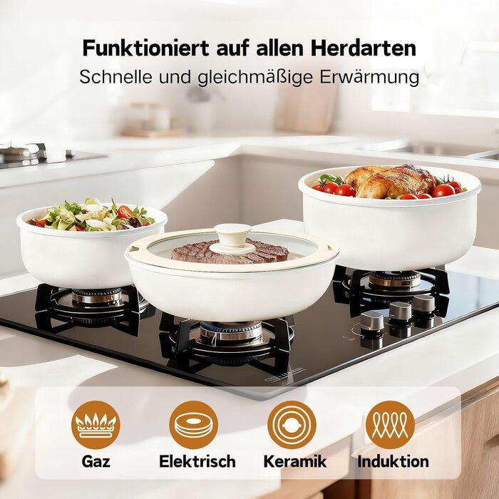 Набір каструль LEADZM з керамічним покриттям, 22 шт., для всіх плит, індукційні, без PFOA/PFOS (Бежевий)