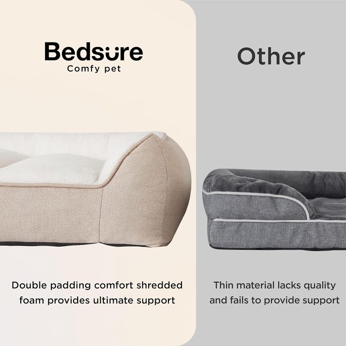 Крісло-ліжко для собак BEDSURE великих порід - 106x76 см, товста підтримка, водонепроникний чохол, антиковзаюча корзина, м'який плюш Sherpa, (122 x 89 x 25 см, кремовий)