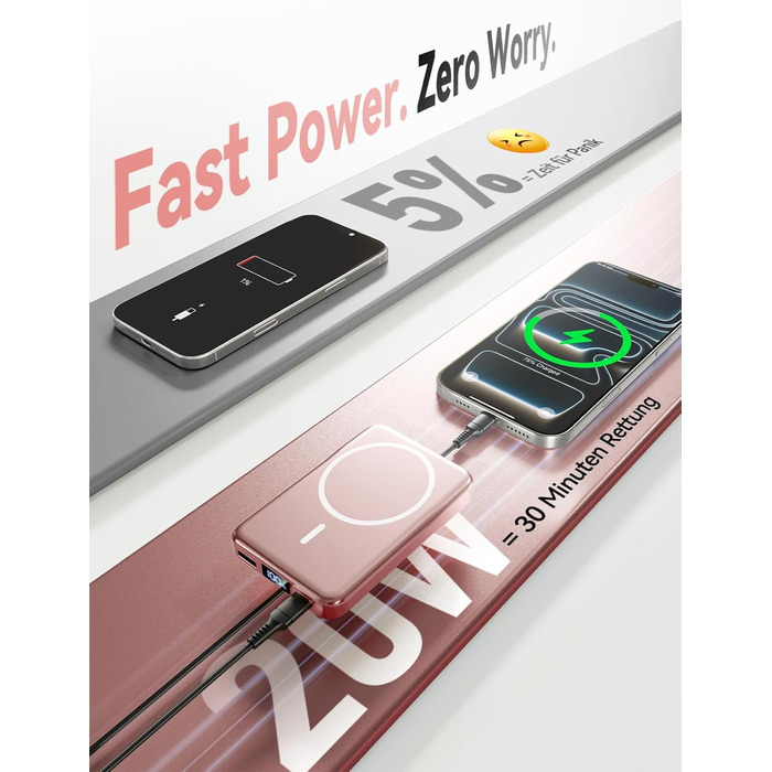 Power Bank MagSafe 10000mAh Рожево-коричневий: Бездротовий магнітний зарядний пристрій 20W PD з USB-C для iPhone 12-17 Pro/Pro Max