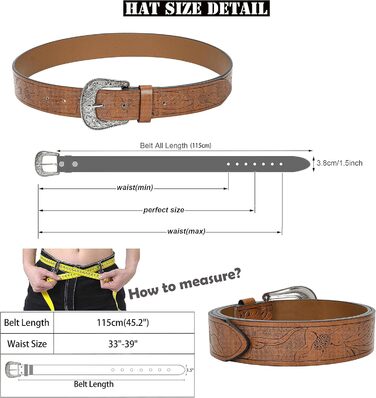 Жіночий/Чоловічий Ремінь Cowboy з Регульованою Пряжкою в Стилі Західного Дикого Заходу - для Джинсів, Штанів, Суконь. Розмір 30-39 (107 см)
