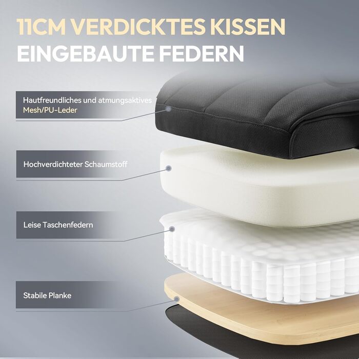 Ігровий крісло Dowinx, ергономічний офісний крісло з кишеньковим пружинним подушками, крісло для начальника з двошаровою м'якою спинкою та регульованою поперековою подушкою, підлокітниками та підставкою для ніг (Тканина, Чорний)