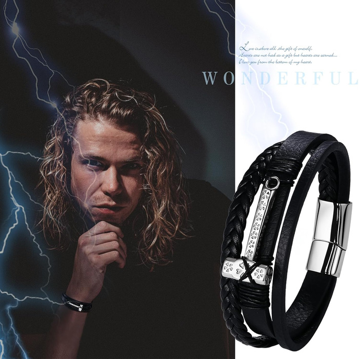 Чоловічий браслет Flongo з плетеного шкіряного шнура, стилі вікінгів, з амулетом Тора (молот), регульований, з застібкою, подарунок для чоловіків