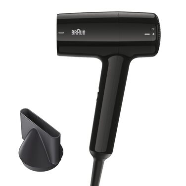 Фен для волосся Braun HD1.5 (BRHD150E) компактний дорожній, 1800 Вт, 3 режими температури та швидкості, з насадкою-концентратором, чорний