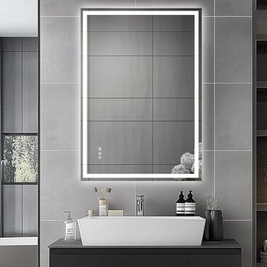 Дзеркало для ванної кімнати зі підсвічуванням 70x50 см, сенсорне управління, антизапітніння, 3 кольори світла, регулювання яскравості, Bluetooth (100x70 см)