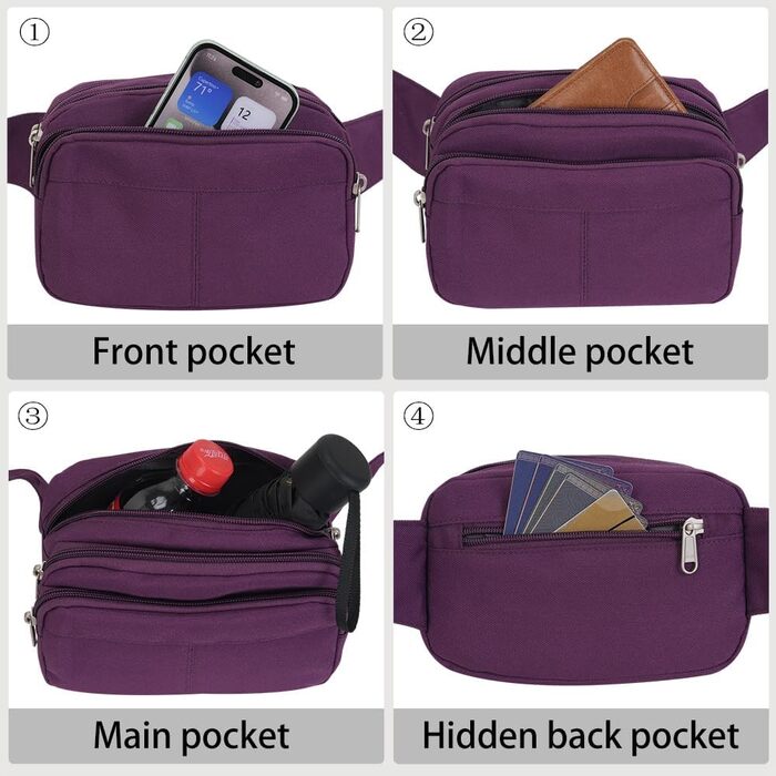 Поясна сумка на пояс для чоловіків та жінок, спортивна, для подорожей, прогулянок з собакою, на відкритий простір (фіолетовий)