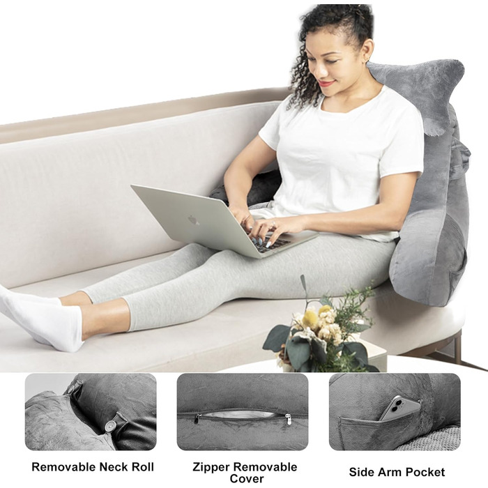 Крісло-мішок для читання та відпочинку на ліжку, сіре. Зручне крісло для дорослих, з підлокітниками, для читання, перегляду телевізора та ігор.