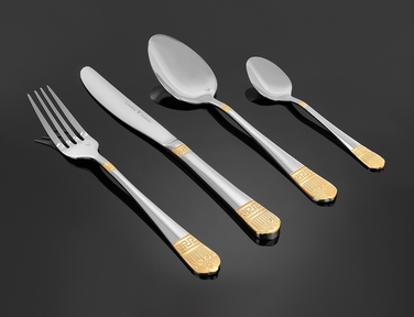Золотий набір столових приборів у грецькому стилі, 24 предмети, обідній сервіз на 6 осіб у подарунковій коробці