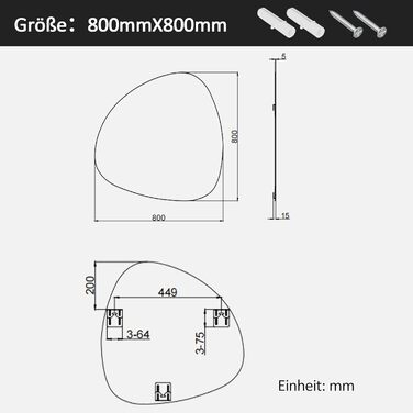 Дзеркало Boromal Spiegel чорне 40x60 см з металевим обрамленням для ванної, туалету, спальні (80x80 см, асиметричний стиль C)